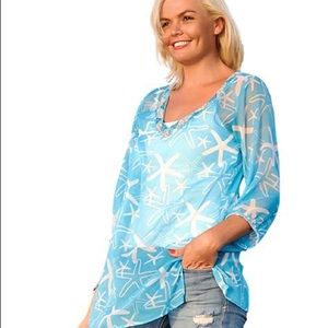 Turquoise & White Starfish Beaded Tunic or Coverup